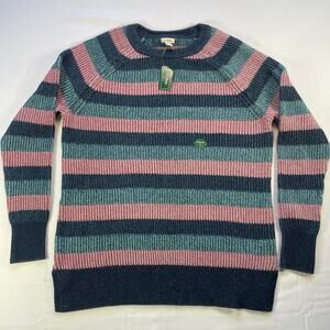 LL Bean Womens Striped Pull Over Knit Crew Neck Sweater Size Large New with Tags